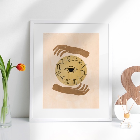 Wall Art Bohemian Celestial Hands Horoscope Print Poster Illustration Unframed - Picture 2 of 6